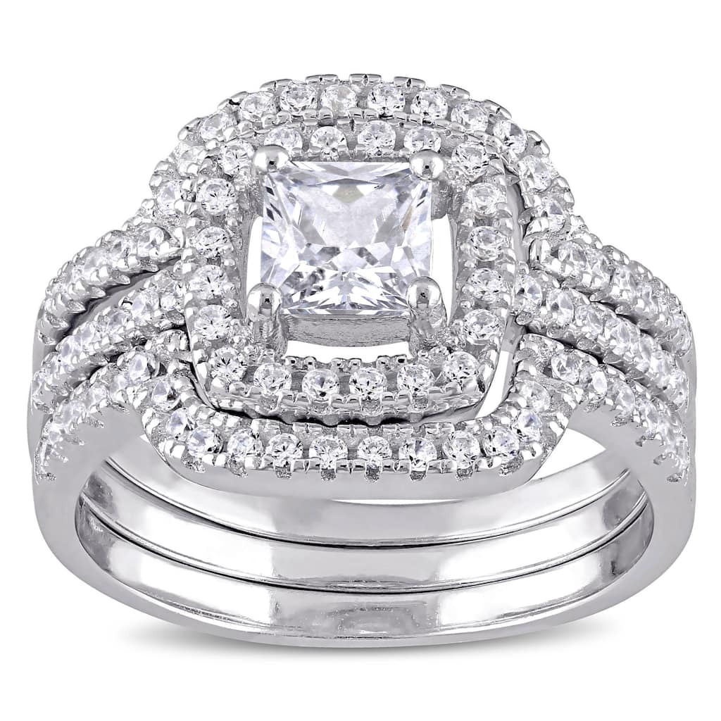 Miadora Sterling Silver Cubic Zirconia Bridal Ring Set - White