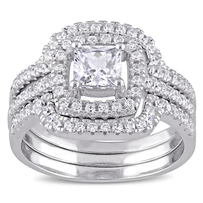 Miadora Sterling Silver Cubic Zirconia Bridal Ring Set - White