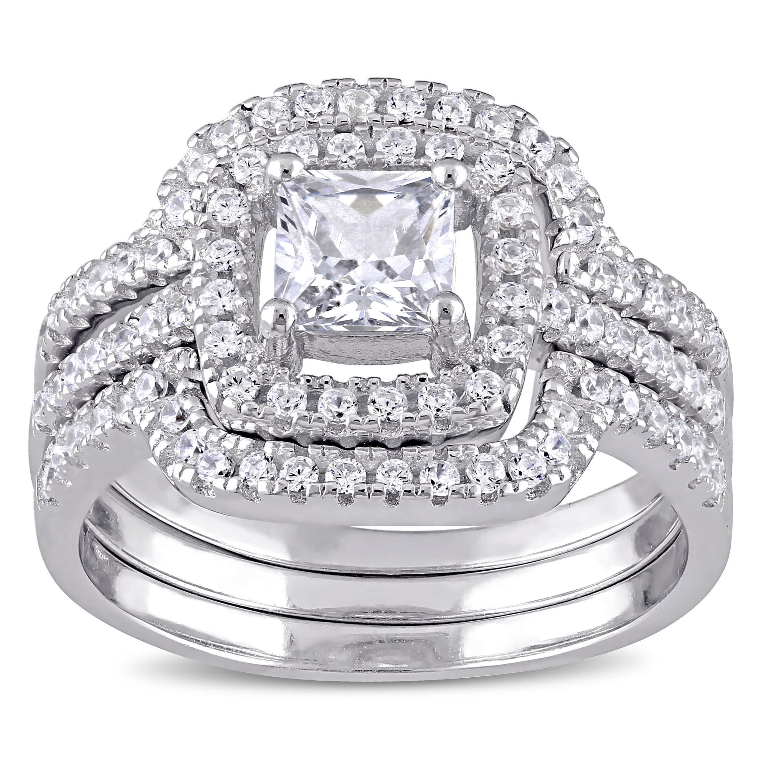 Miadora Sterling Silver Cubic Zirconia Bridal Ring Set - White