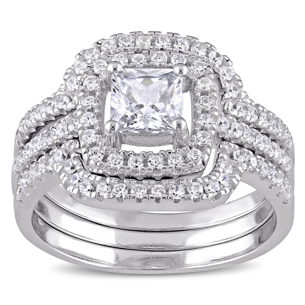 Miadora Sterling Silver Cubic Zirconia Bridal Ring Set - White