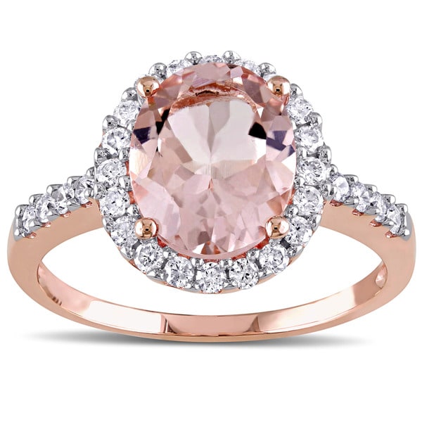 Miadora 10k Rose Gold Morganite and 2/5ct TDW Diamond Halo Ring (G-H, I1-I2)