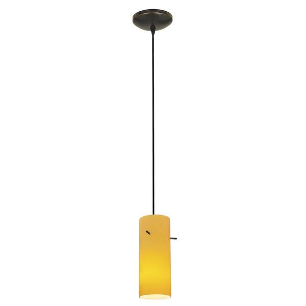 slide 1 of 1, Access Lighting Cylinder Bronze Integrated LED Cord Pendant, Amber Shade