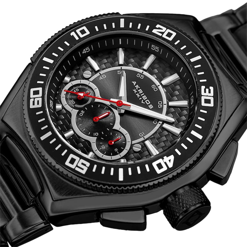 Akribos XXIV Men's Quartz Chronograph Black Bracelet Watch