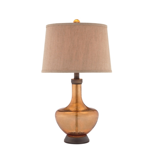 Catalina Cloverfield 19142-001 3-Way 29-Inch Amber Glass Table Lamp with Textured Linen Hardback Shade, Bulb Included