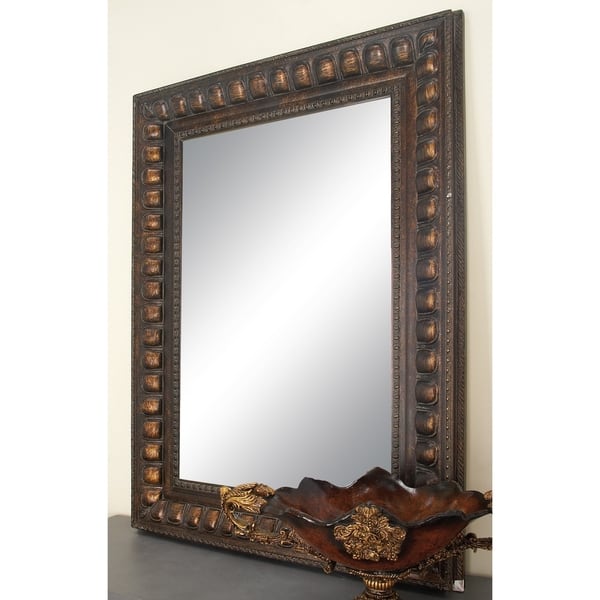 Traditional 48 X 36 Inch Brown Wood Beveled Wall Mirror Traditional 48 X 36 Inch Brown Wood Beveled Wall Mirror