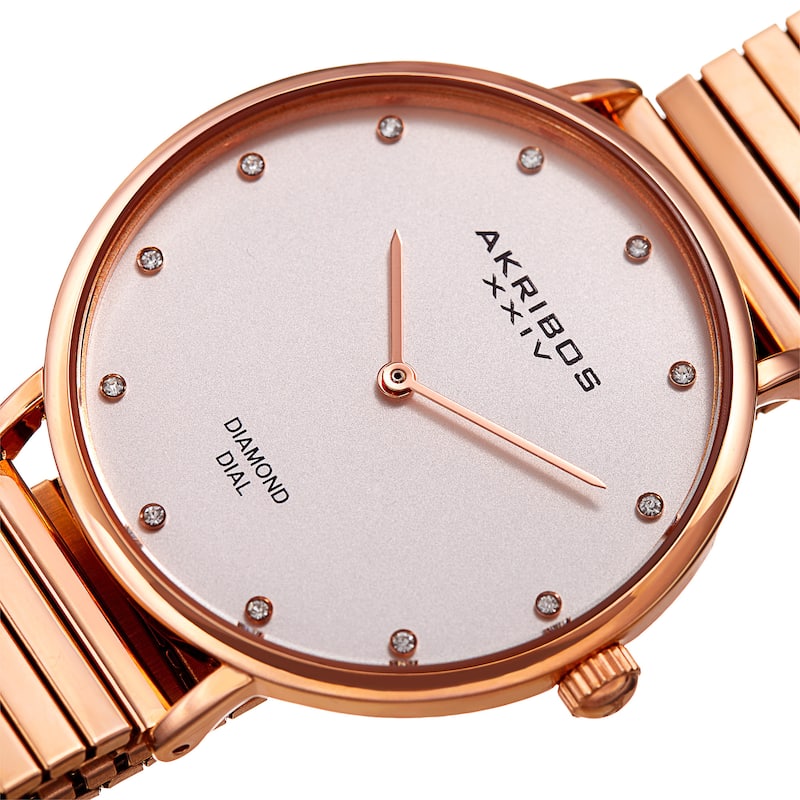 Akribos XXIV Women's Quartz Diamond Rose-Tone Bracelet Watch