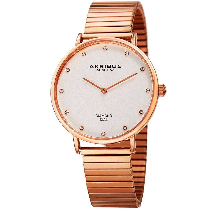 Akribos XXIV Women's Quartz Diamond Rose-Tone Bracelet Watch