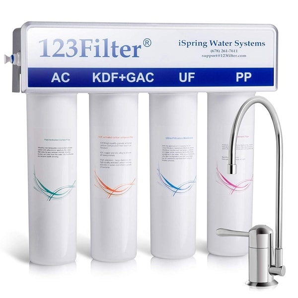 iSpring CU-A4 4-Stage Ultrafiltration Drinking Water System with Sediment, UF, KDF, and Activated Carbon Filtration Media
