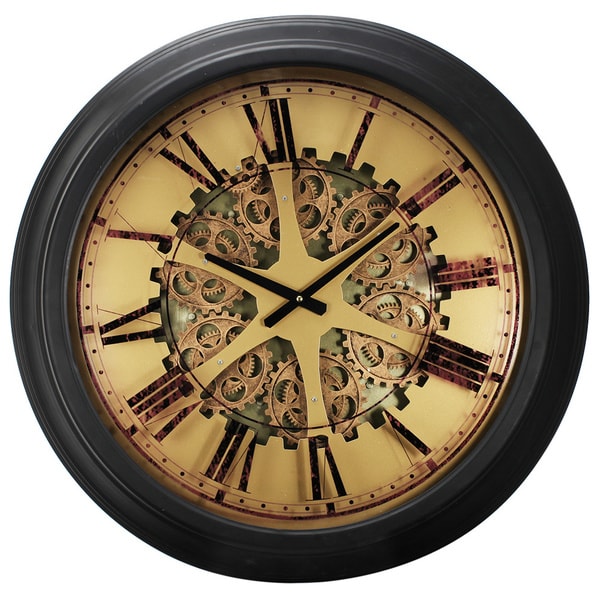 Shop Black Iron/Plastic 26-inch x 3-inch Classic Gears Wall Clock ...