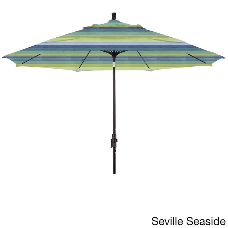 California Umbrella 11' Rd. Alum/Fiberglass Rib Patio Umb,Crank Lift/Collar Tilt, Dbl Wind Vent, Black Finish, Sunbrella Fabric