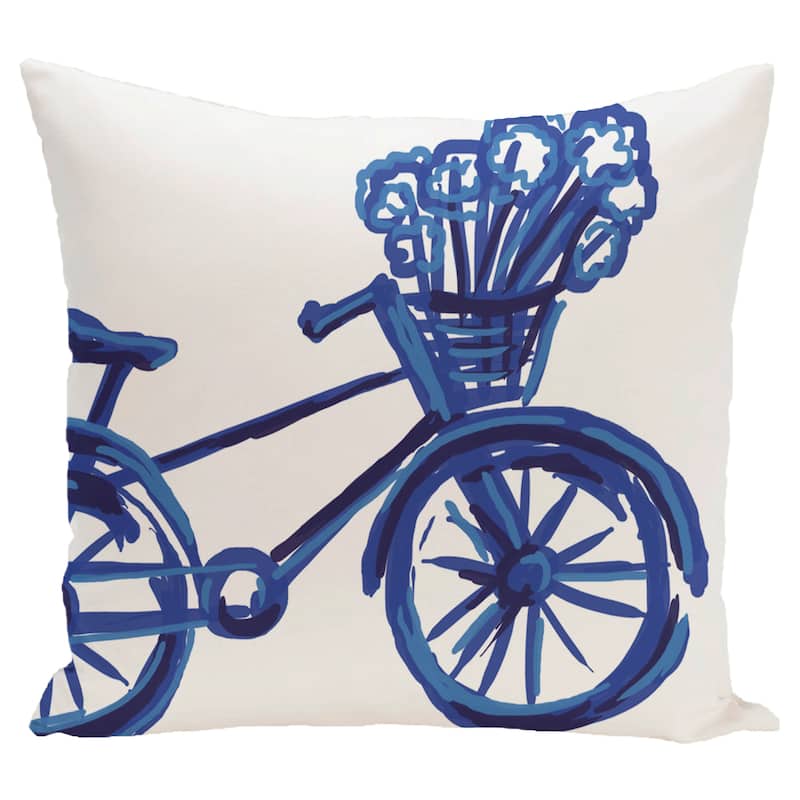 16 x 16-inch La Bicicleta Geometric Print Outdoor Pillow - Azure