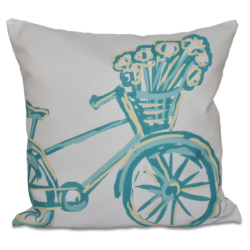 16 x 16-inch La Bicicleta Geometric Print Outdoor Pillow - Aqua