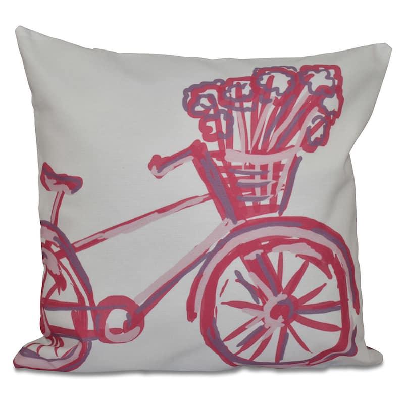 16 x 16-inch La Bicicleta Geometric Print Outdoor Pillow - Blue-Pink