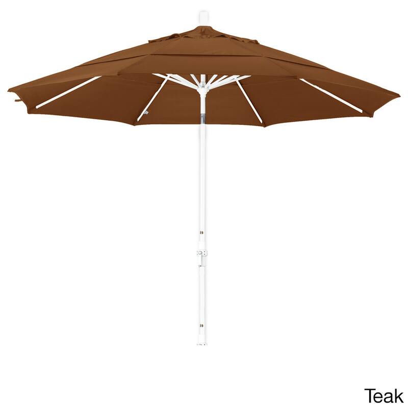 California Umbrella 11' Rd. Aluminum Patio Umbrella, Crank Lift, Collar Tilt, Dbl Wind Vent, White Finish, Sunbrella Fabric