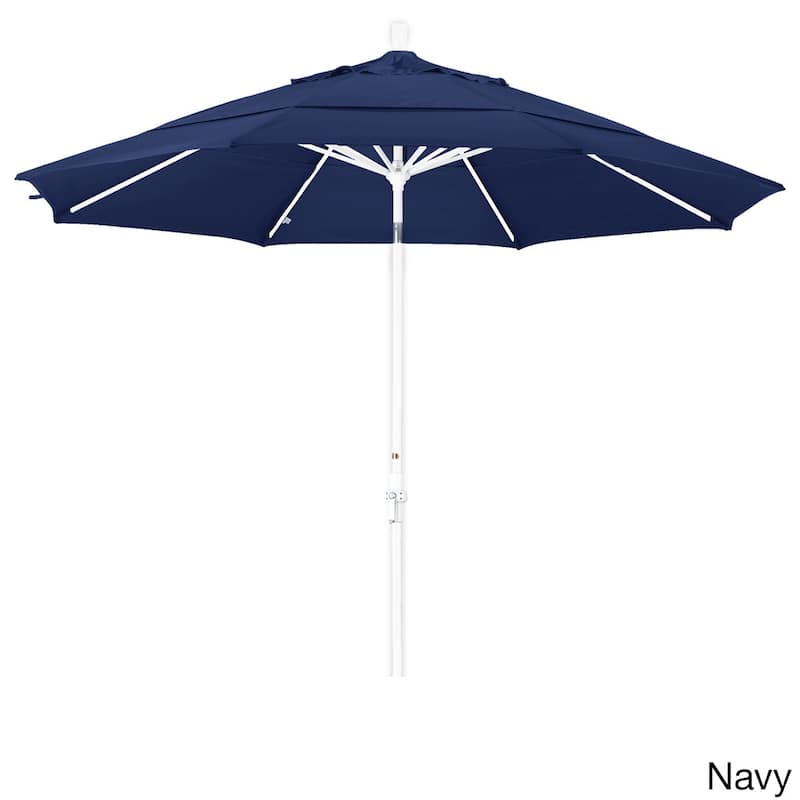 California Umbrella 11' Rd. Aluminum Patio Umbrella, Crank Lift, Collar Tilt, Dbl Wind Vent, White Finish, Sunbrella Fabric