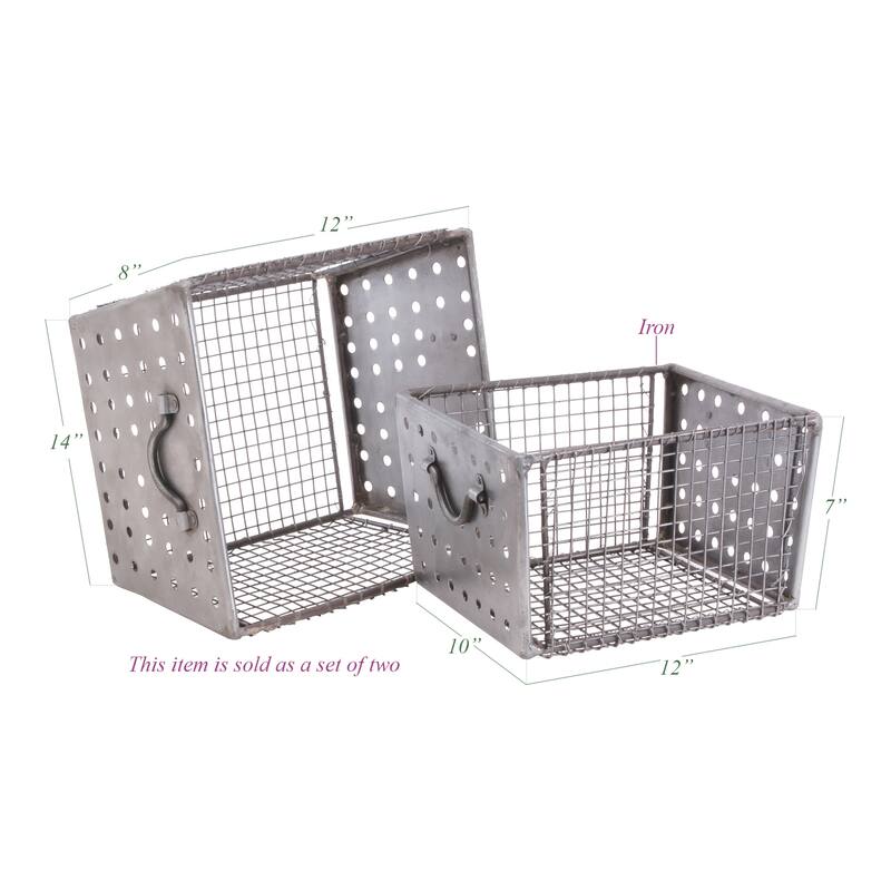 Silver Industrial Wire Bins (Set of 2)