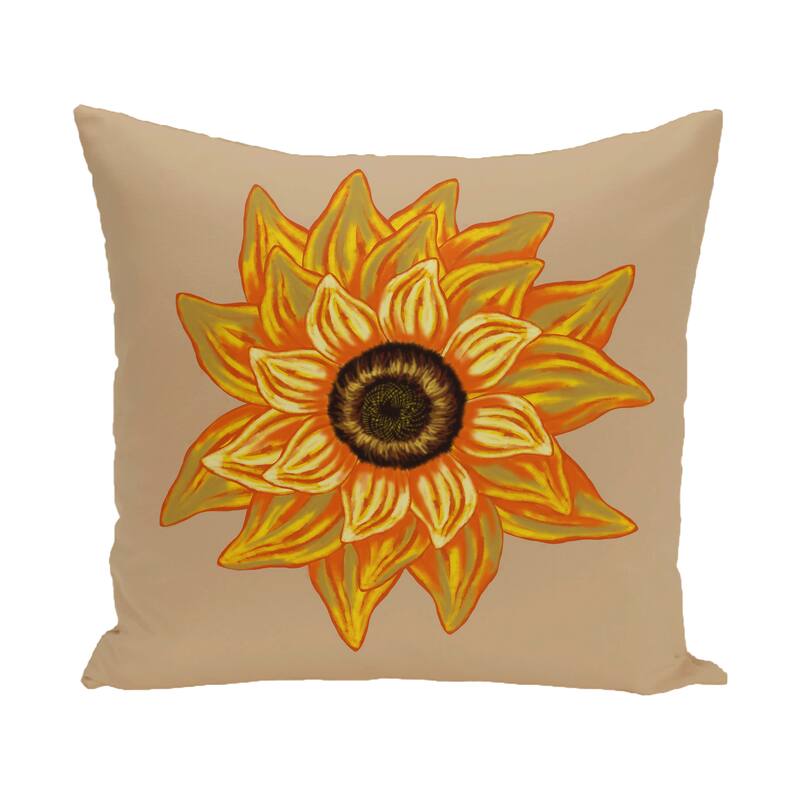 16 x 16-inch el girasol feliz Floral Print Outdoor Pillow - Taupe