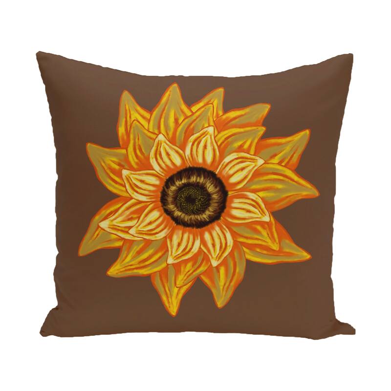 16 x 16-inch el girasol feliz Floral Print Outdoor Pillow - Brown