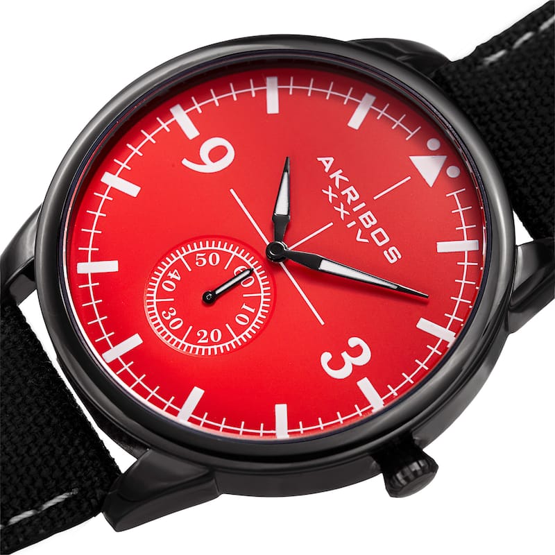 Akribos XXIV Men's Quartz Red Canvas Leather Strap Watch