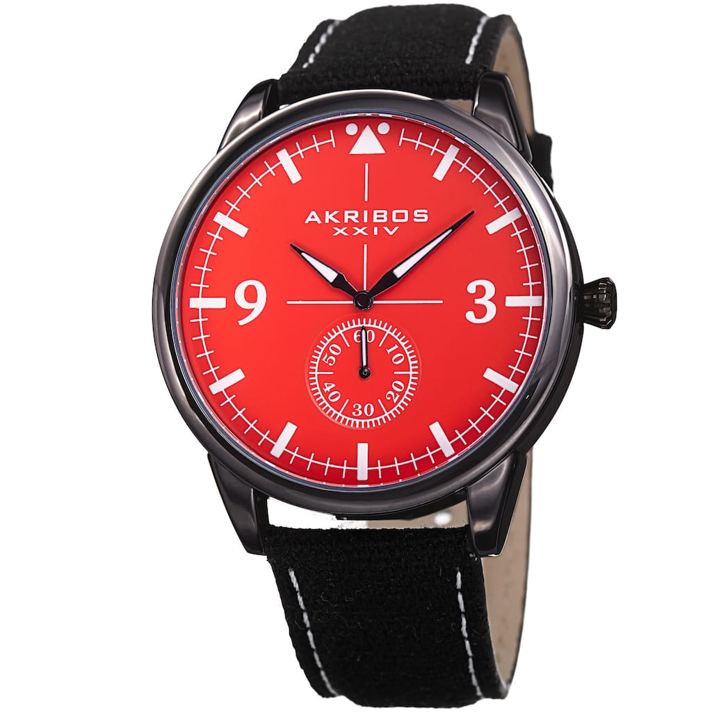 Akribos XXIV Men's Quartz Red Canvas Leather Strap Watch