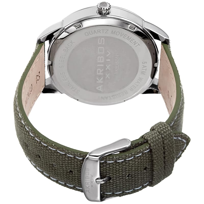 Akribos XXIV Men's Quartz Green Canvas Leather Strap Watch