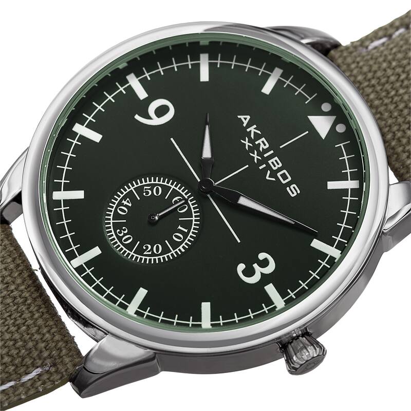 Akribos XXIV Men's Quartz Green Canvas Leather Strap Watch