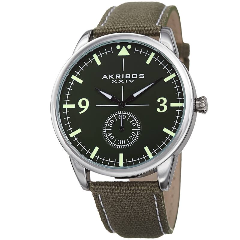 Akribos XXIV Men's Quartz Green Canvas Leather Strap Watch