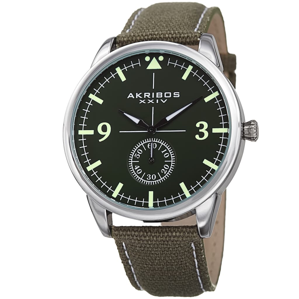 Akribos XXIV Men's Quartz Green Canvas Leather Strap Watch