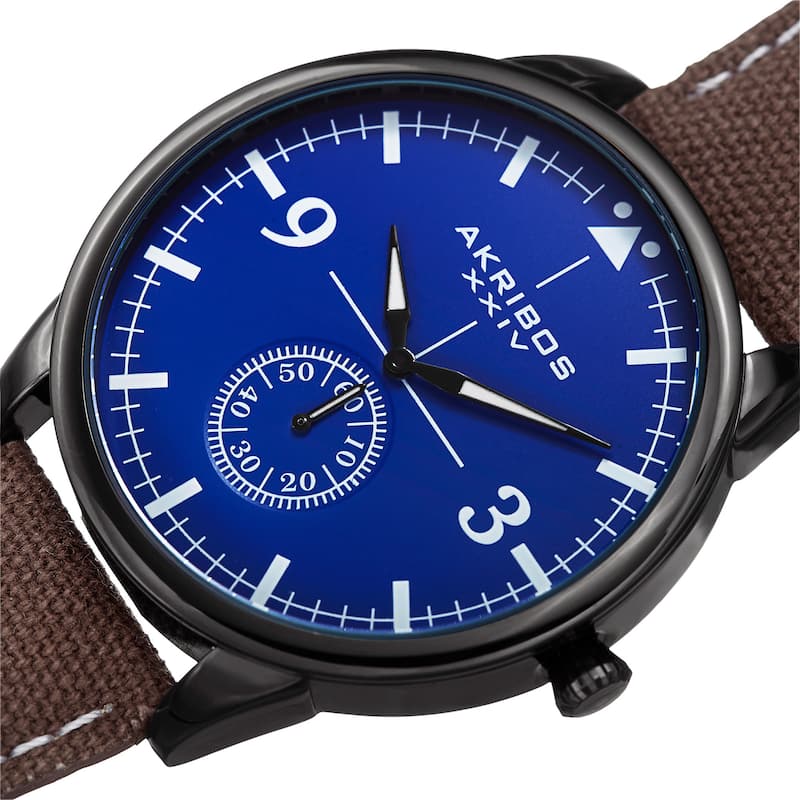 Akribos XXIV Men's Quartz Brown Canvas Leather Strap Watch