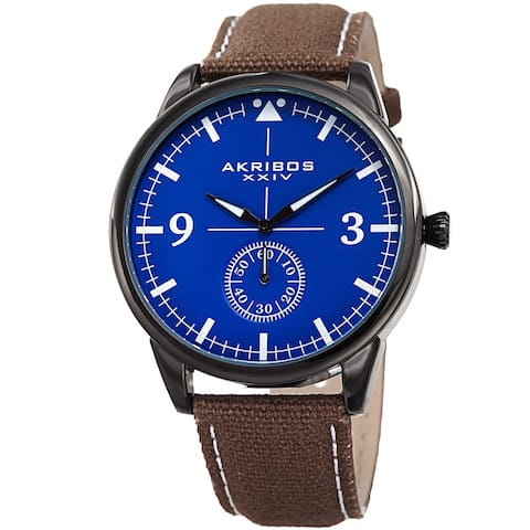 Akribos XXIV Men's Quartz Brown Canvas Leather Strap Watch