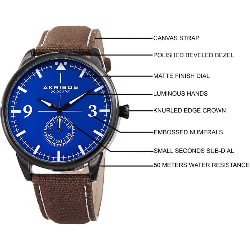 Akribos XXIV Men's Quartz Brown Canvas Leather Strap Watch