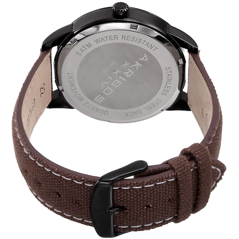 Akribos XXIV Men's Quartz Brown Canvas Leather Strap Watch