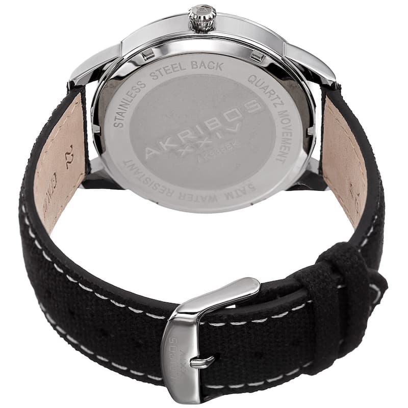 Akribos XXIV Men's Quartz Black Canvas Leather Strap Watch