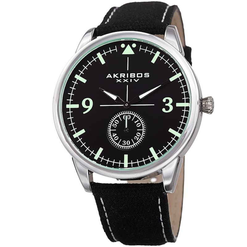 Akribos XXIV Men's Quartz Black Canvas Leather Strap Watch