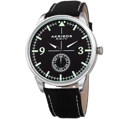 Akribos XXIV Men's Quartz Black Canvas Leather Strap Watch