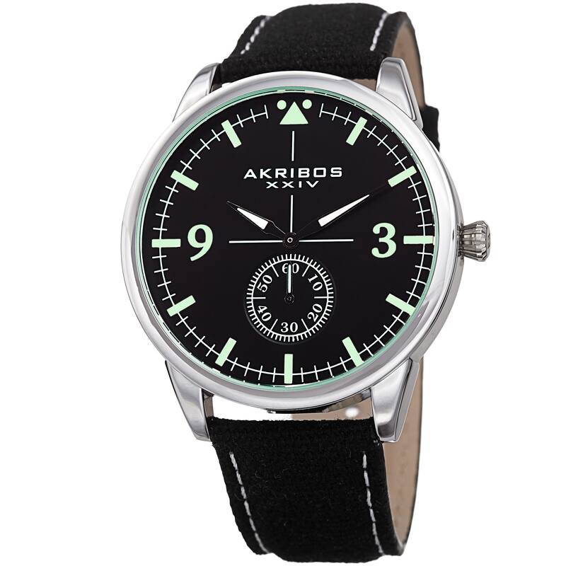 Akribos XXIV Men's Quartz Black Canvas Leather Strap Watch
