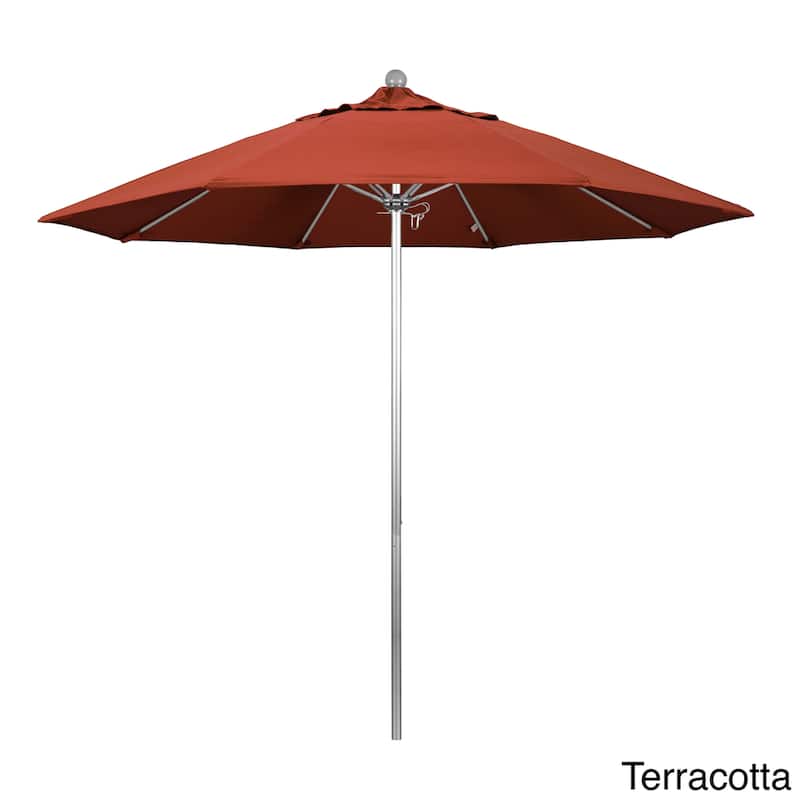 California Umbrella 9' Rd. Aluminum Frame, Fiberglass Rib Patio Umbrella, Push Open,Anodized Silver Finish, Sunbrella Fabric