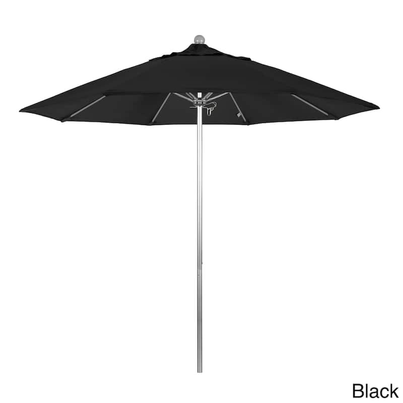 California Umbrella 9' Rd. Aluminum Frame, Fiberglass Rib Patio Umbrella, Push Open,Anodized Silver Finish, Sunbrella Fabric - Black