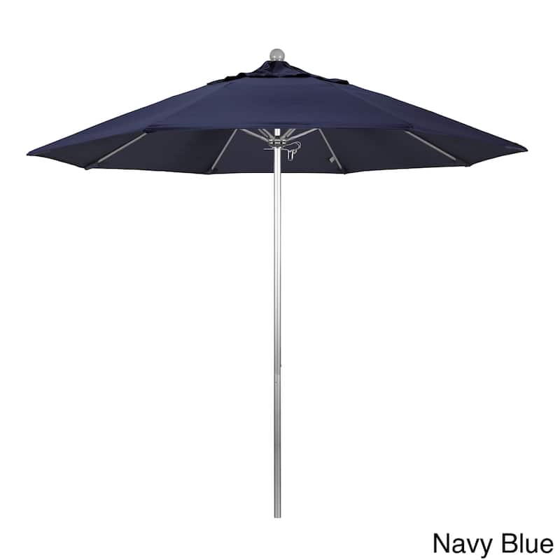 California Umbrella 9' Rd. Aluminum Frame, Fiberglass Rib Patio Umbrella, Push Open,Anodized Silver Finish, Sunbrella Fabric - Navy Blue