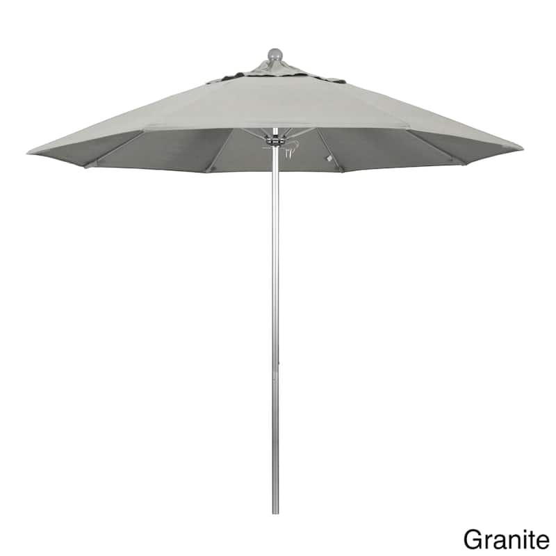 California Umbrella 9' Rd. Aluminum Frame, Fiberglass Rib Patio Umbrella, Push Open,Anodized Silver Finish, Sunbrella Fabric - Granite