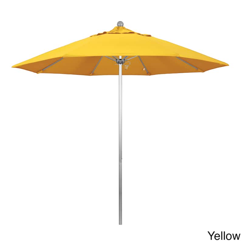 California Umbrella 9' Rd. Aluminum Frame, Fiberglass Rib Patio Umbrella, Push Open,Anodized Silver Finish, Sunbrella Fabric - Sunflower Yellow