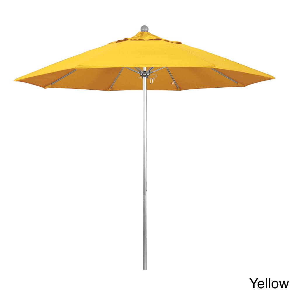 California Umbrella 9' Rd. Aluminum Frame, Fiberglass Rib Patio Umbrella, Push Open,Anodized Silver Finish, Sunbrella Fabric