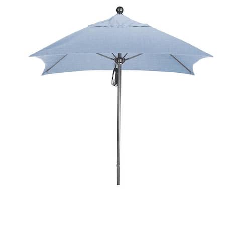 California Umbrella 6' Sq. Aluminum Frame, Fiberglass Rib Market Umbrella, Push Open, Anodized Sliver Finish, Sunbrella Fabric