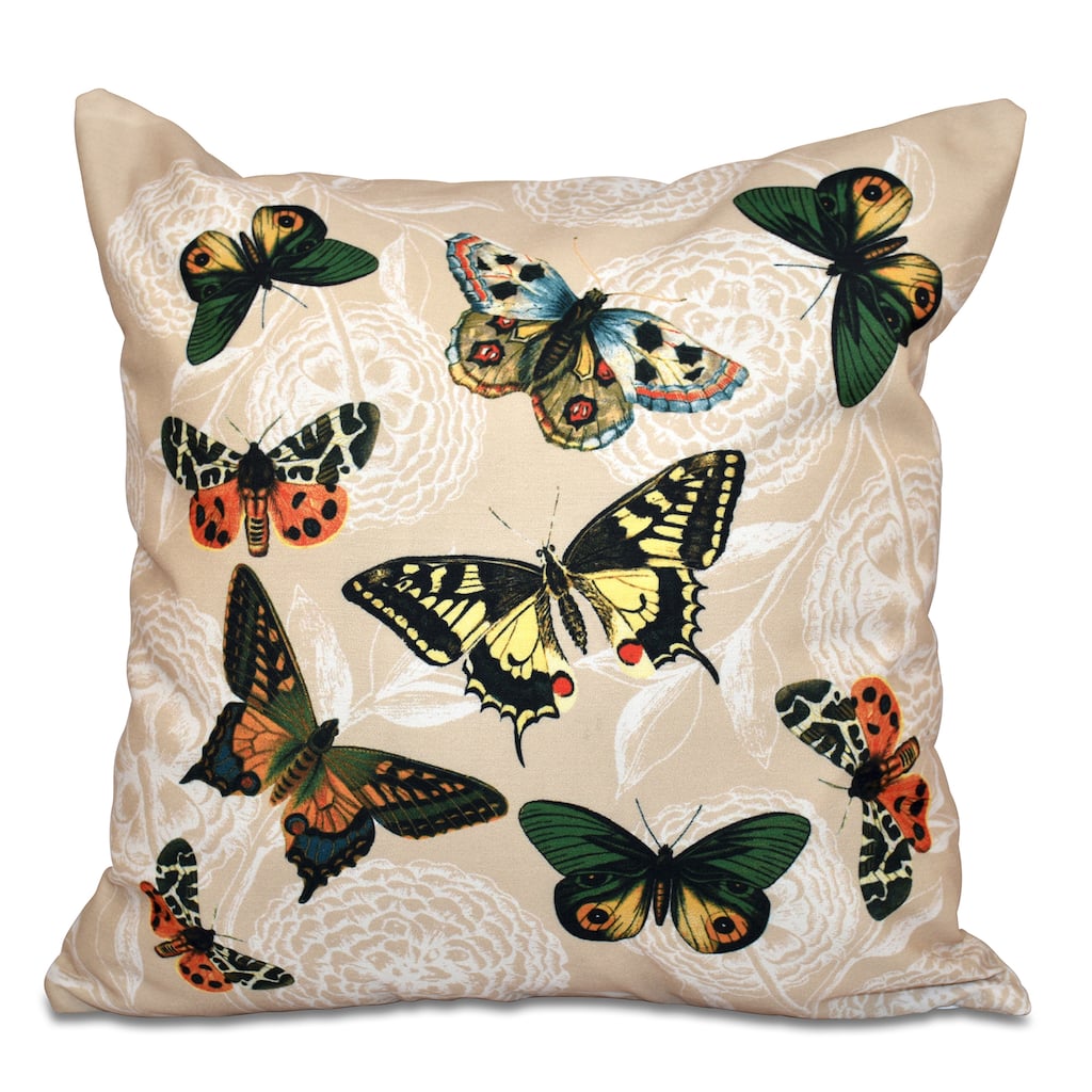 Antique Butterflies & Flowers Animal Print Outdoor Pillow