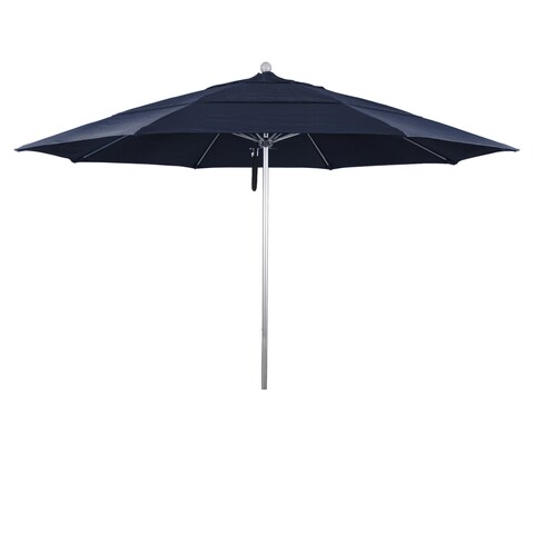 California Umbrella 11' Rd Aluminum Frame, Fiberglass Rib Market Umbrella, Push Open, Anodized Silver Finish, Sunbrella Fabric