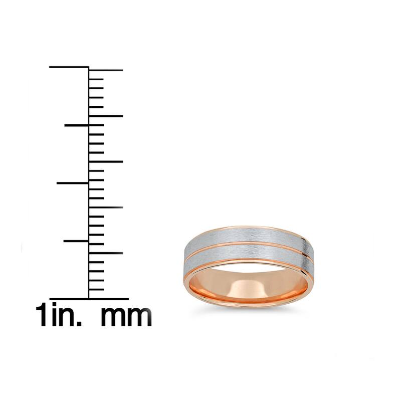 14k Rose & White Gold Two Tone Brushed 6mm Mens Brushed Wedding Band
