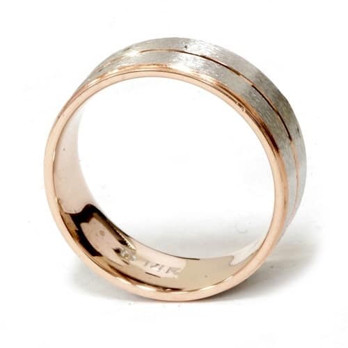 14k Rose & White Gold Two Tone Brushed 6mm Mens Brushed Wedding Band