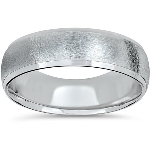 14k White Gold Beveled & Brushed Wedding Band