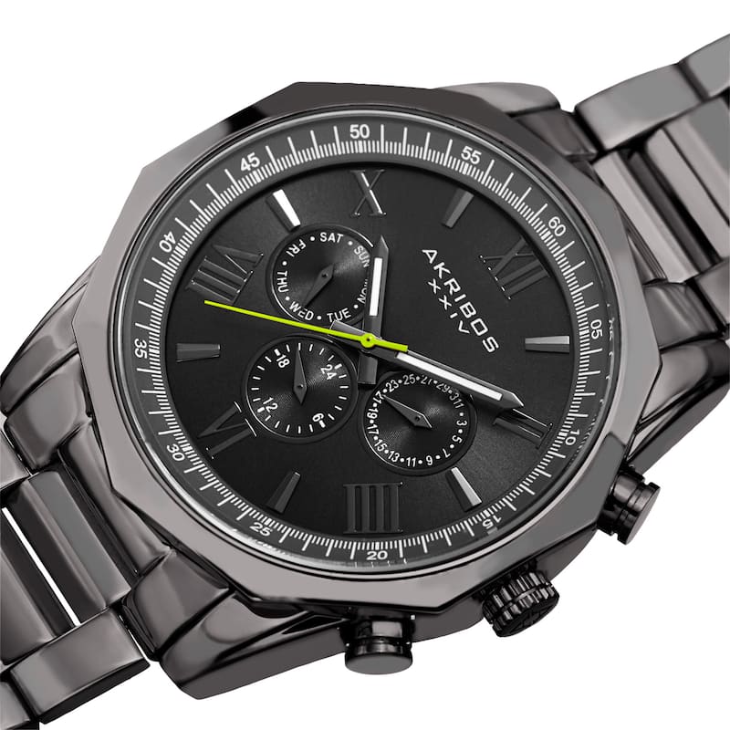 Akribos XXIV Men's Swiss Quartz Multifunction Gray Stainless Steel Bracelet Watch