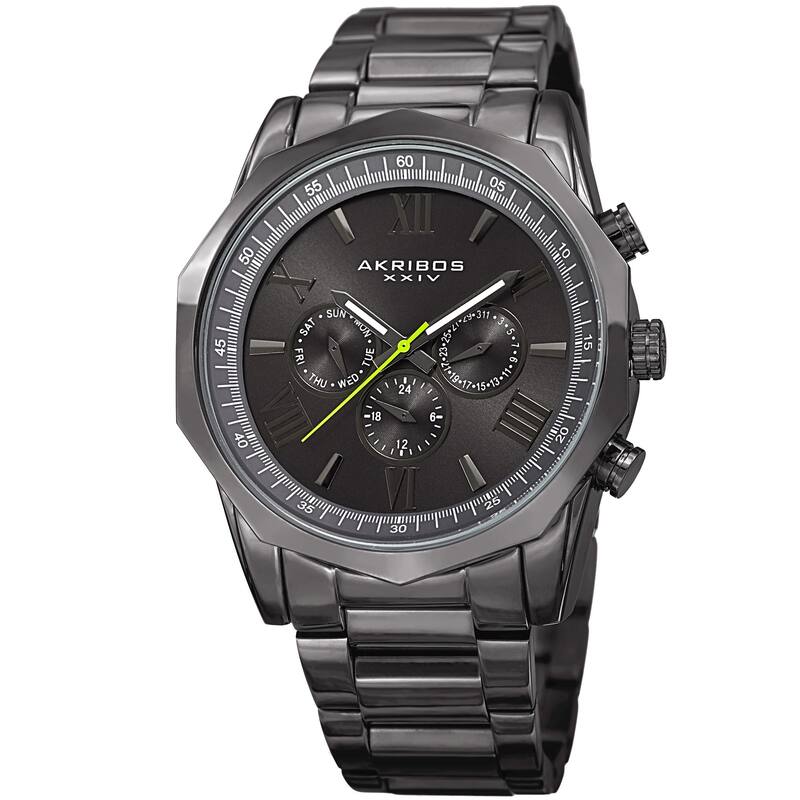 Akribos XXIV Men's Swiss Quartz Multifunction Gray Stainless Steel Bracelet Watch